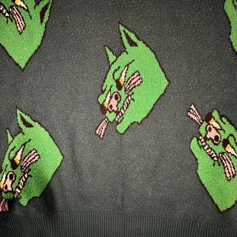 Volcom Knit Sweater XS Green Mens Graphic Wolf Print Christmas Winter Festive